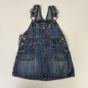 Oshkosh B'gosh Floral Denim Overall Skirt Jumper 18 Months Floral Embroidery